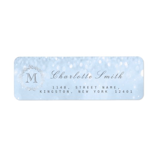 Monogram Silver Glitzer Blue Rücksendeadressen-Auf (Vorne)