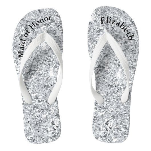 Monogram Silver Glitzer Bridesmaid Trauzeugin Badesandalen (Fußbett)