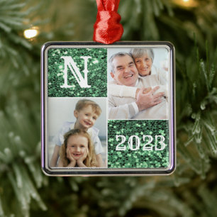 Monogram Silver Glitzer Foto Weihnachtsfeiertag M Ornament Aus Metall