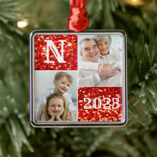 Monogram Silver Glitzer Foto Weihnachtsfeiertag Ornament Aus Metall