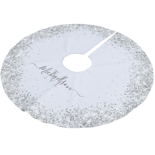 Monogram Silver Glitzer Girly Glam Polyester Weihnachtsbaumdecke (Schrägansicht)