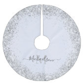 Monogram Silver Glitzer Girly Glam Polyester Weihnachtsbaumdecke (Vorderseite)