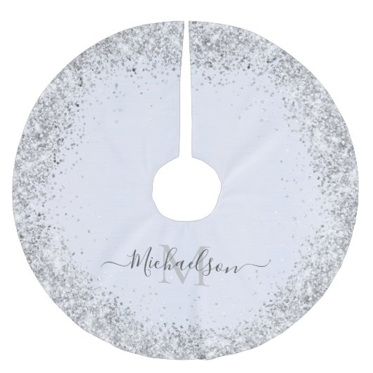 Monogram Silver Glitzer Girly Glam Polyester Weihnachtsbaumdecke (Vorderseite)