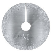 Monogram Silver Glitzer Girly Glam Polyester Weihnachtsbaumdecke (Vorderseite)