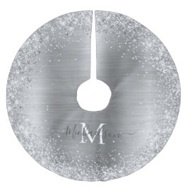 Monogram Silver Glitzer Girly Glam Polyester Weihnachtsbaumdecke