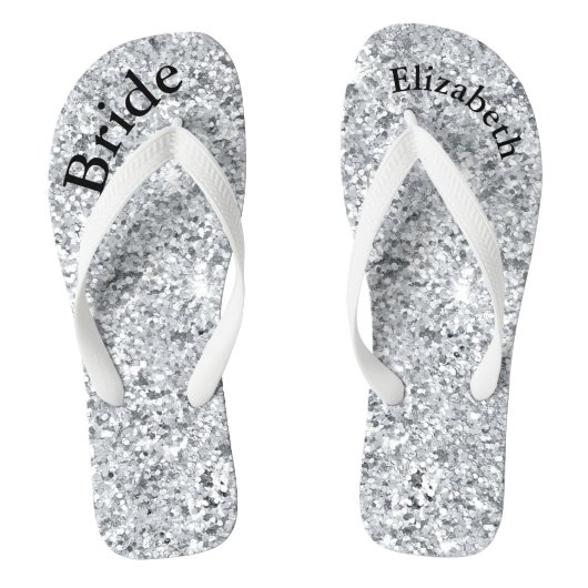 Monogram Silver Glitzer Glam Bling Brides Badesandalen (Fußbett)