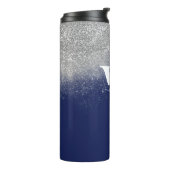 Monogram Silver Glitzer Glitzern Navy Blue Custom Thermosbecher (Nach links gedreht)