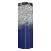 Monogram Silver Glitzer Glitzern Navy Blue Custom Thermosbecher (Rückseite)
