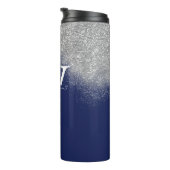 Monogram Silver Glitzer Glitzern Navy Blue Custom Thermosbecher (Nach rechts gedreht)