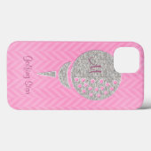 Monogram Silver Glitzer Golf Ball auf Rosa Zickzac Case-Mate iPhone Hülle (Rückseite (Horizontal))
