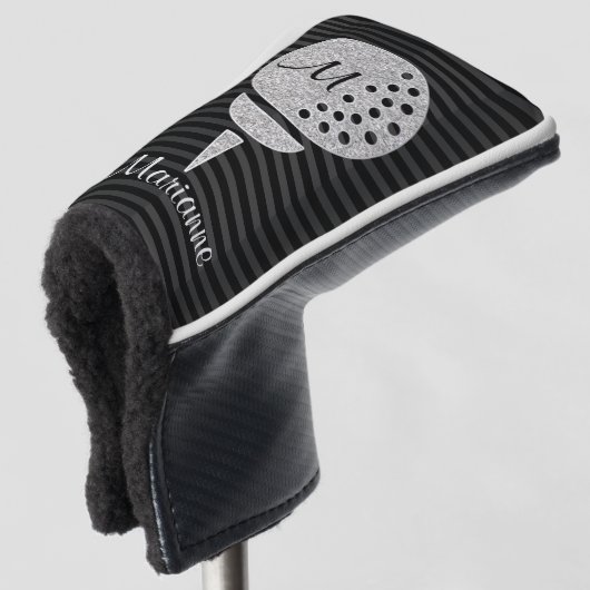Monogram Silver Glitzer Golf Ball auf Zickzack Headcover (3/4 Vorderseite)