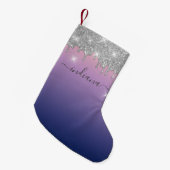 Monogram Silver Glitzer Holiday Lila Ombre Name Kleiner Weihnachtsstrumpf (Vorderansicht (hängend))