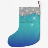 Monogram Silver Glitzer Holiday Script Keepake Kleiner Weihnachtsstrumpf (Rückseite)