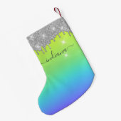 Monogram Silver Glitzer Holiday Script Name Ombre Kleiner Weihnachtsstrumpf (Rückseite (Hängend))