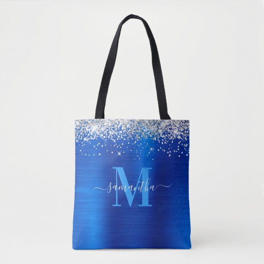 Monogram Silver Glitzer Royal Blue Foil Tasche (Vorderseite)