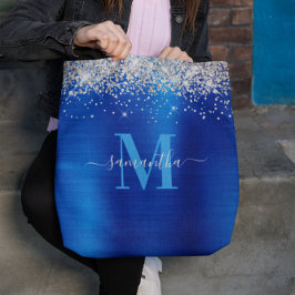 Monogram Silver Glitzer Royal Blue Foil Tasche