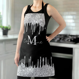 Monogram Silver Glitzer Tropfen Chic Black Name Sc Schürze