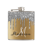 Monogram Silver Glitzer Tropfen Girl Sparkle Flask Flachmann (Vorderseite)