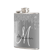 Monogram Silver Glitzer Tropfen Girly Flachmann (Links)
