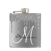 Monogram Silver Glitzer Tropfen Girly Flachmann (Vorderseite)