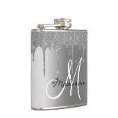 Monogram Silver Glitzer Tropfen Girly Flachmann (Rechts)