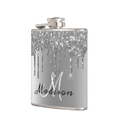 Monogram Silver Glitzer Tropfen Girly Sparkle Flachmann (Links)