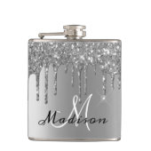 Monogram Silver Glitzer Tropfen Girly Sparkle Flachmann (Vorderseite)