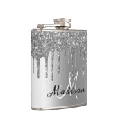 Monogram Silver Glitzer Tropfen Girly Sparkle Flachmann (Rechts)