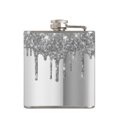 Monogram Silver Glitzer Tropfen Girly Sparkle Flachmann (Rückseite)