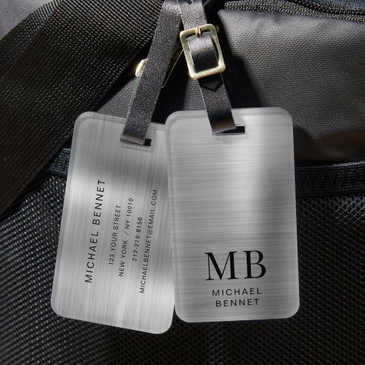 Monogram Silver Graue gebürstete Imitate Metallic  Gepäckanhänger