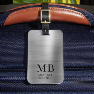 Monogram Silver Graue gebürstete Imitate Metallic Gepäckanhänger