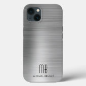 Monogram Silver Gray Brushed Metal Case-Mate iPhone Hülle (Rückseite)