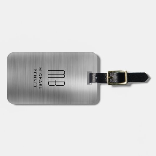 Monogram Silver Gray Brushed Metallic Gepäckanhänger (Vorderseite horizontal)