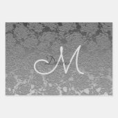 Monogram Silver Gray Elegante Flora Moderne Kunst Geschenkpapier Set (Vorderseite)