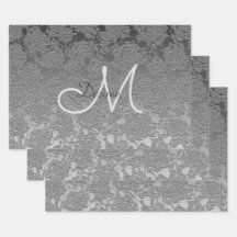 Monogram Silver Gray Elegante Flora Moderne Kunst