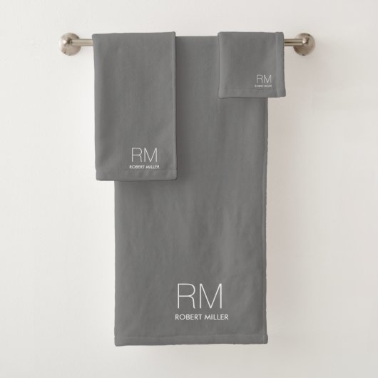 Monogram Silver Gray Modernes Minimalistisch Stilv Badhandtuch Set (Insitu)