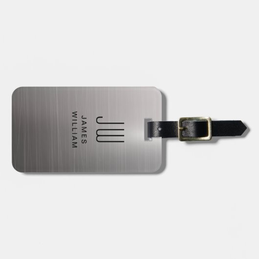 Monogram Silver Grey Brushed Metallic Pass Gepäckanhänger (Vorderseite horizontal)