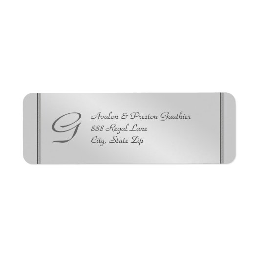 Monogram Silver Imitats Metal Wedding Address Labe (Vorne)