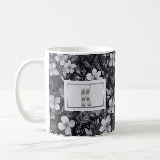 Monogram Silver Letter Floral Aquarell Kaffeetasse (Links)
