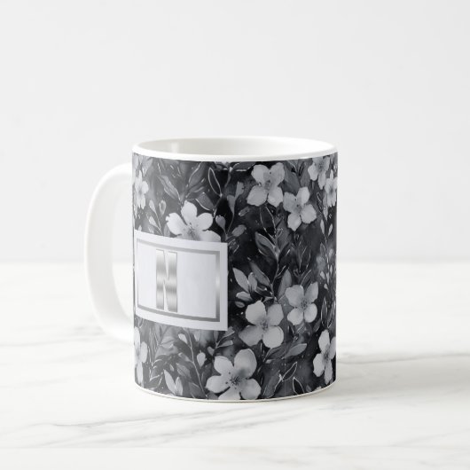Monogram Silver Letter Floral Aquarell Kaffeetasse (Vorderseite Links)