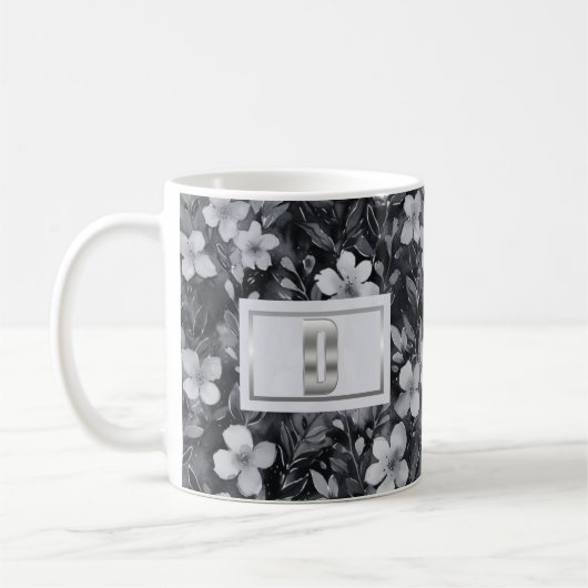 Monogram Silver Letter Floral Aquarell Kaffeetasse (Links)