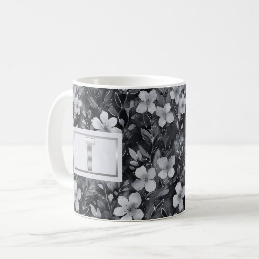 Monogram Silver Letter Floral Aquarell Kaffeetasse (Vorderseite Links)