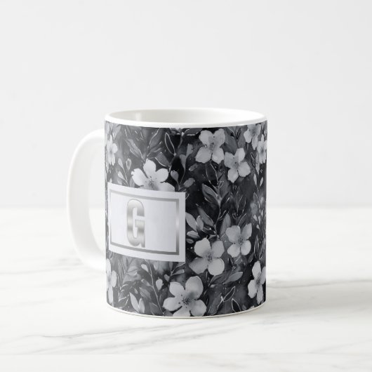 Monogram Silver Letter Floral Aquarell Kaffeetasse (Vorderseite Links)