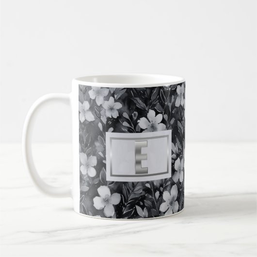 Monogram Silver Letter Floral Aquarell Kaffeetasse (Links)