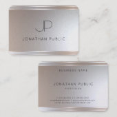 Monogram Silver Look Elegante Moderne Vorlage Visitenkarte (Vorne/Hinten)