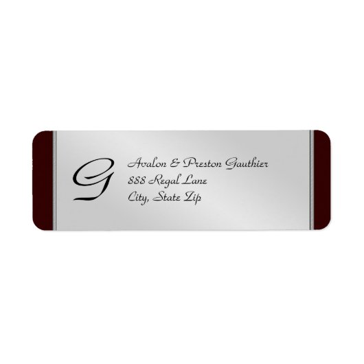 Monogram Silver Metal Black Wedding Address Label (Vorne)