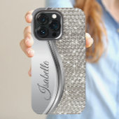 Monogram Silver Metal Glitzer sieht blass aus Samsung Galaxy Hülle