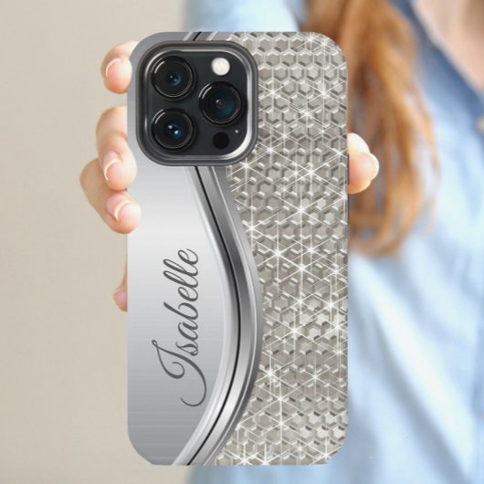 Monogram Silver Metal Glitzer sieht blass aus Samsung Galaxy Hülle