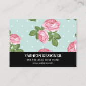 Monogram, Silver Metallic / Rose und Polka Dots Visitenkarte (Rückseite)