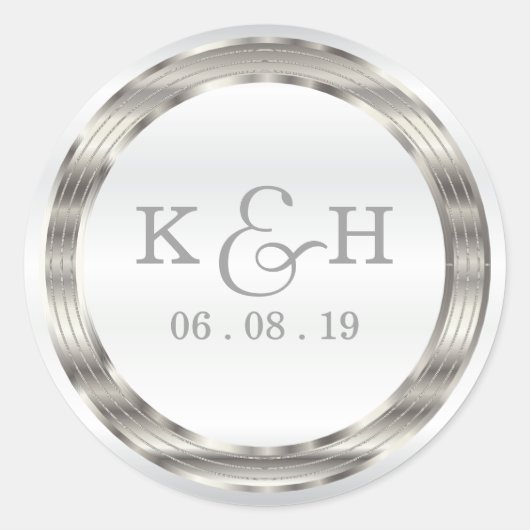 Monogram Silver Metallic Round Labels Runder Aufkleber (Vorderseite)